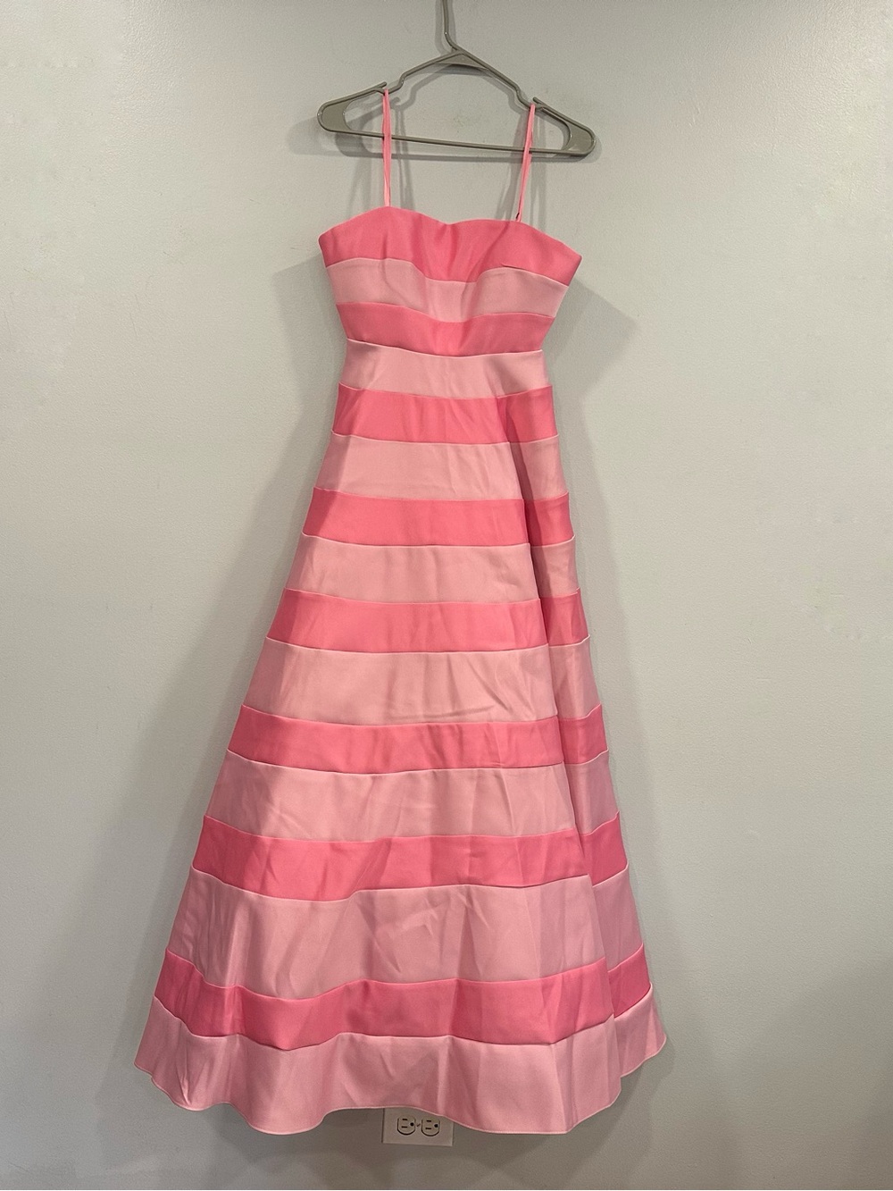 Mac Duggal 56353 PETITE Pink Striped Strapless Satin Ballgown With Pockets 6P